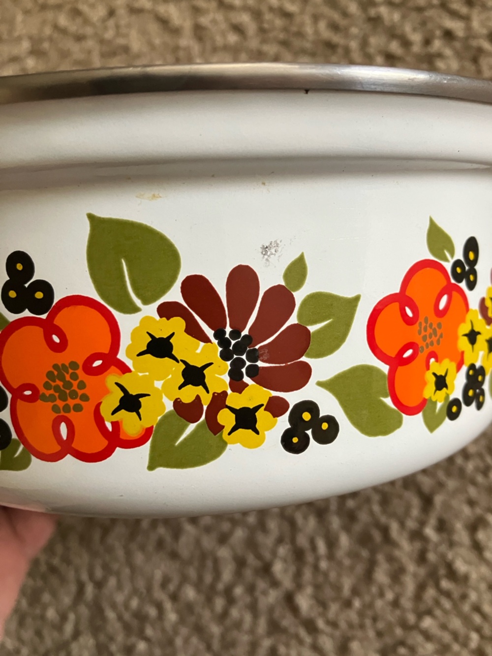 Vintage Floral Enamel Saucepan with Orange Lid - Picture 10 of 10